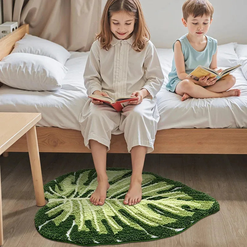 VIKAMA Green Leaf Bath Mat Machine Washable Bathroom Rug, Non-Slip Shower Mat For Bathroom And Bedroom Home Decor, Quick-Dry